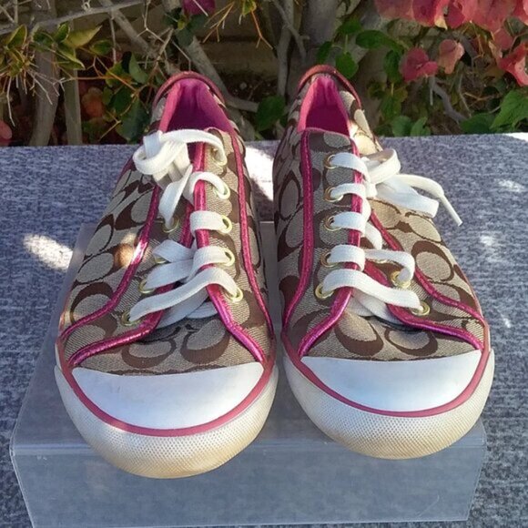 Coach Sneakers Signature Women's Size 9B Fabric Upper with Pink Trim Low Cut - Picture 5 of 11